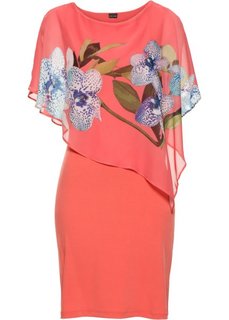 Платье с шифоновой накидкой (ярко-розовый/коралловый с рисунком с орхидеями) Bonprix