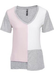 Футболка блочной расцветки (серый меланж/белый/розовый) Bonprix