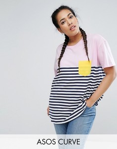 Футболка со вставкой в полоску и контрастным карманом ASOS CURVE - Мульти