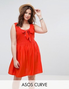 Платье с присборенной отделкой и люверсами ASOS CURVE - Оранжевый