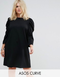 Креповое платье мини с пышными рукавами ASOS CURVE - Черный