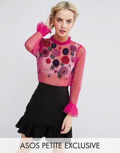 Сетчатый топ с цветочной вышивкой ASOS PETITE - Розовый