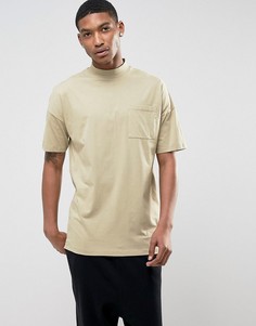 Oversize-футболка с воротником-стойкой и карманом ASOS - Бежевый