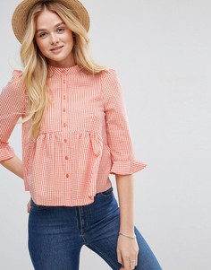 Рубашка в клетку с баской по краю ASOS - Оранжевый