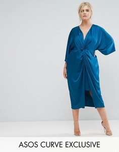 Платье-кимоно миди с перекрутом ASOS CURVE - Синий