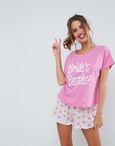Пижамный комплект из футболки с надписью Brides Besties и шорт ASOS BRIDAL - Мульти