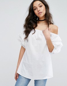 Топ со сборками и вырезом лодочкой Boohoo - Белый