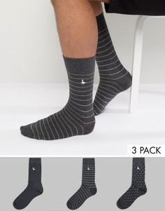Набор из 3 пар темно-серых носков с рисунком Jack Wills Alandale - Серый