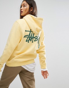 Худи с карманом и принтом на спине Stussy - Желтый