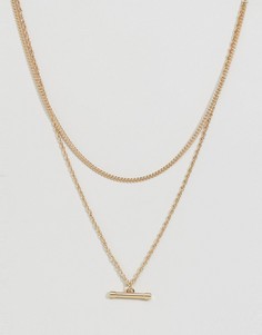 Многоярусное ожерелье из цепочек с подвеской-тогл ASOS - Золотой