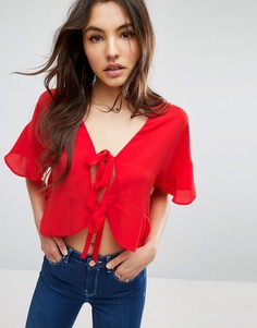 Блузка с завязкой и оборками на рукавах ASOS - Красный