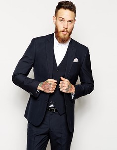 Темно-синий зауженный пиджак в крапинку ASOS - Темно-синий