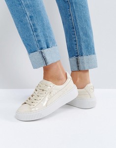 Бежевые лакированные кроссовки на платформе Puma - Бежевый