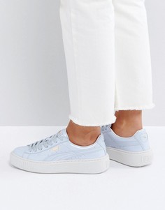 Синие лакированные кроссовки на платформе Puma - Синий