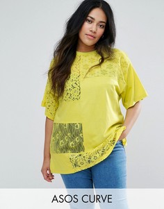 Oversize-футболка с кружевными вставками ASOS CURVE - Желтый