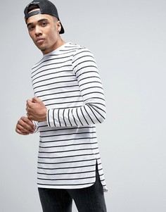 Супердлинный лонгслив в полоску с закругленным низом ASOS - Белый