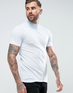 Вязаная обтягивающая футболка с высоким воротом и короткими рукавами ASOS - Синий