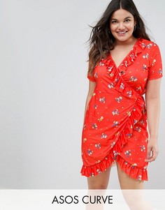 Платье с запахом и цветочным принтом ASOS CURVE - Мульти