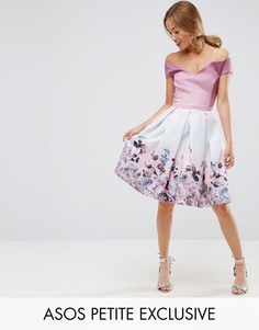 Платье с открытыми плечами и цветочным принтом ASOS PETITE SALON - Мульти