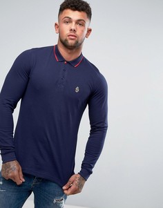 Темно-синее поло из пике с длинными рукавами и контрастной отделкой Luke 1977 Longmead - Темно-синий