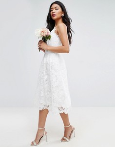 Кружевное платье миди на тонких бретельках ASOS BRIDAL - Белый