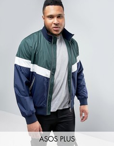 Спортивная куртка колор блок на молнии ASOS PLUS - Зеленый