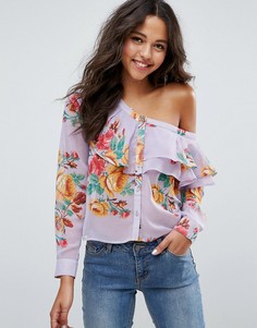 Сиреневая блузка на одно плечо с цветами ASOS - Мульти