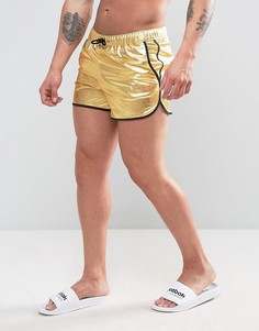 Золотистые короткие шорты для плавания с эффектом металлик ASOS - Золотой