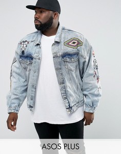Синяя свободная джинсовая куртка с вышивкой ASOS PLUS - Синий
