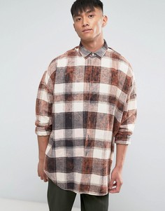 Oversize-рубашка в клетку с заниженной линией плеч ASOS - Бежевый
