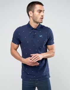 Темно-синяя облегающая футболка-поло со сплошным принтом Hollister - Темно-синий