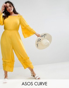 Комбинезон из жатой ткани с открытыми плечами и оборками ASOS CURVE - Желтый