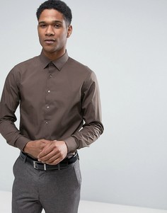 Стретчевая рубашка суперзауженного кроя Calvin Klein - Коричневый