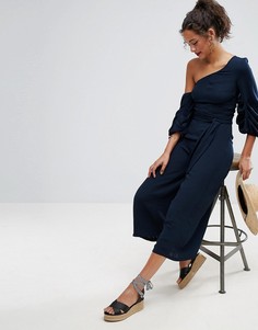 Комбинезон на одно плечо с объемными рукавами ASOS - Темно-синий
