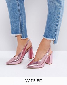 Туфли на каблуке для широкой стопы с эффектом металлик New Look - Розовый