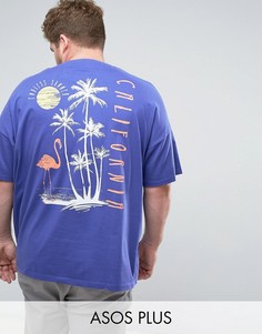Фиолетовая oversize-футболка с принтом на спине ASOS PLUS - Фиолетовый