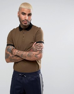 Зеленая футболка-поло с контрастной отделкой в рубчик ASOS - Зеленый