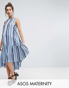 Свободное платье-трапеция миди из ткани добби в полоску ASOS Maternity - Синий