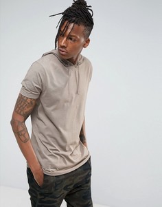 Длинная футболка с круглым вырезом и капюшоном ASOS - Коричневый