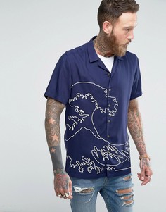 Рубашка стандартного кроя из вискозы с принтом ASOS - Темно-синий