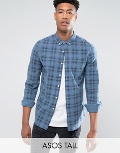 Рубашка классического кроя в клетку ASOS TALL - Синий