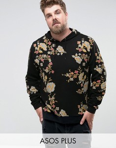 Худи с японским цветочным принтом ASOS PLUS - Черный