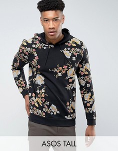 Худи с японским цветочным принтом ASOS TALL - Черный