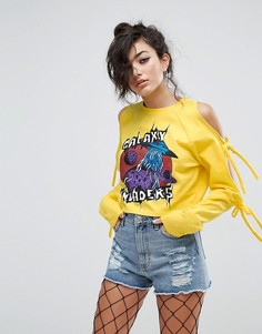 Топ с открытыми плечами на завязках и принтом ASOS - Желтый