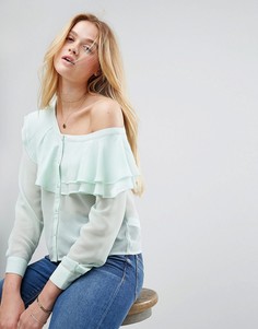 Блузка на одно плечо с оборками ASOS - Зеленый