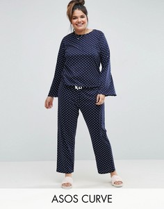 Пижама с лонгсливом в горошек и брюками ASOS CURVE - Темно-синий