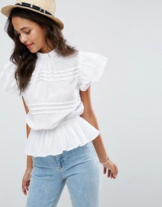 Блузка в викторианском стиле с коротким рукавом ASOS - Белый