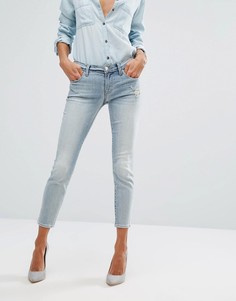 Укороченные джинсы скинни с заниженной талией и потертостями J Brand - Синий