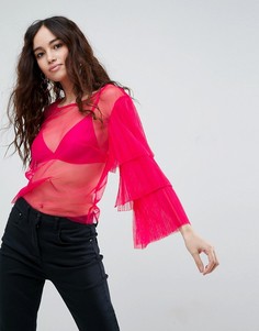 Сетчатый топ с рукавами-оборками ASOS Ultimate - Розовый