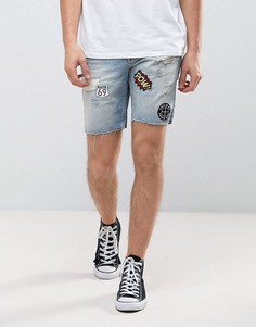 Джинсовые шорты классического кроя с нашивками Jack &amp; Jones Intelligence - Синий